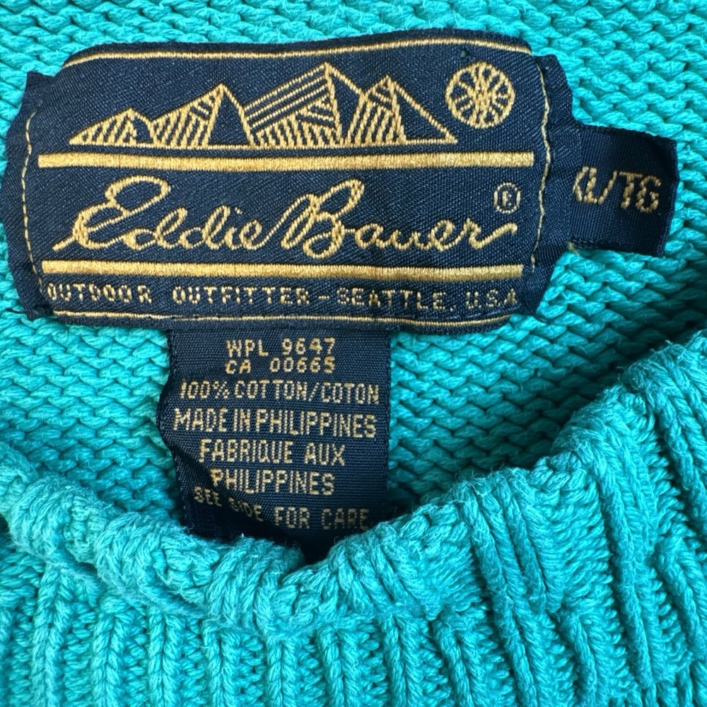 Eddie Bauer Sweater Mens XL Teal Green Vintage 90s Cotton Shaker Knit Crewneck‎ - Picture 2 of 8